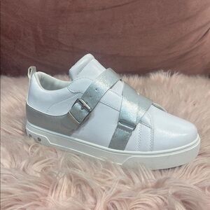 Women's White and Silver Sneakers